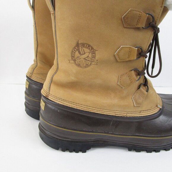Vintage Eddie Bauer Mens Leather Shearling Lined Duck Winter Lace Up Boots 15 main image 4